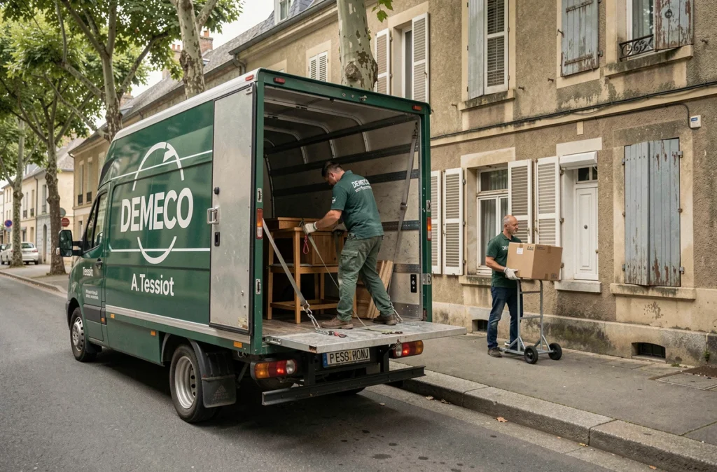 Camion DEMECO agent A. Tessiot en opération de déménagement dans la Nièvre
